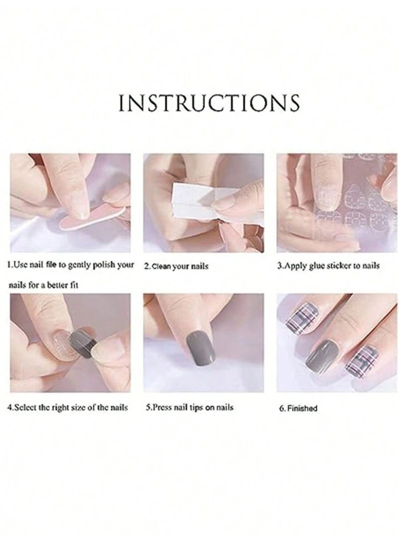 أظافر تركيب فرنسي مربعة مدورة 24 قطعة – لون نود وردي مخملي لامع مع أطراف بيضاء أنيقة - Image 5